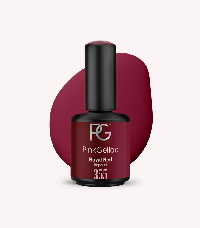 Pink Gellac 355 Royal Red gel nail polish bottle.