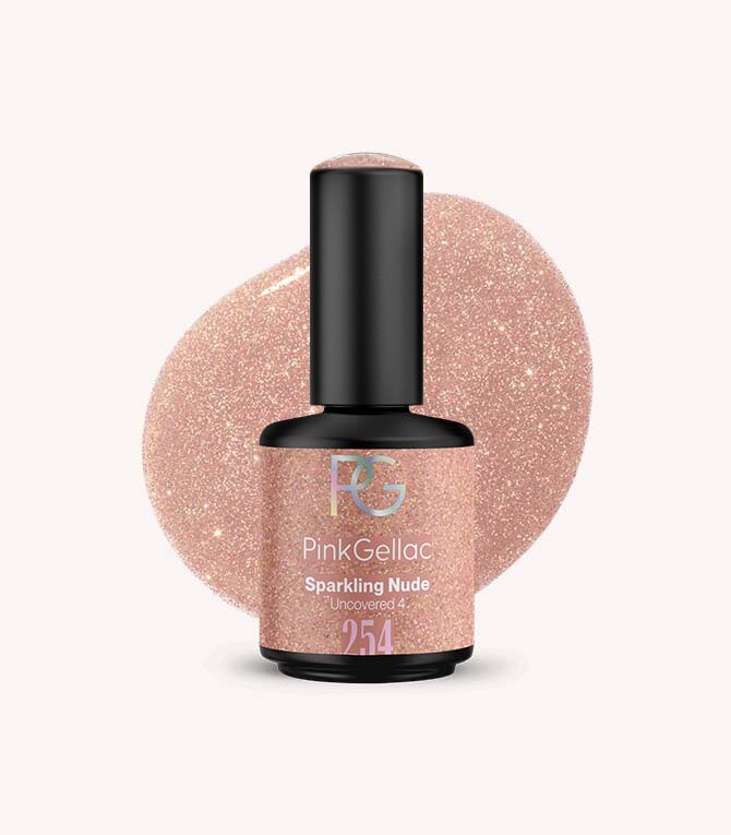 Pink Gellac 254 Sparkling Nude gel nail polish bottle.