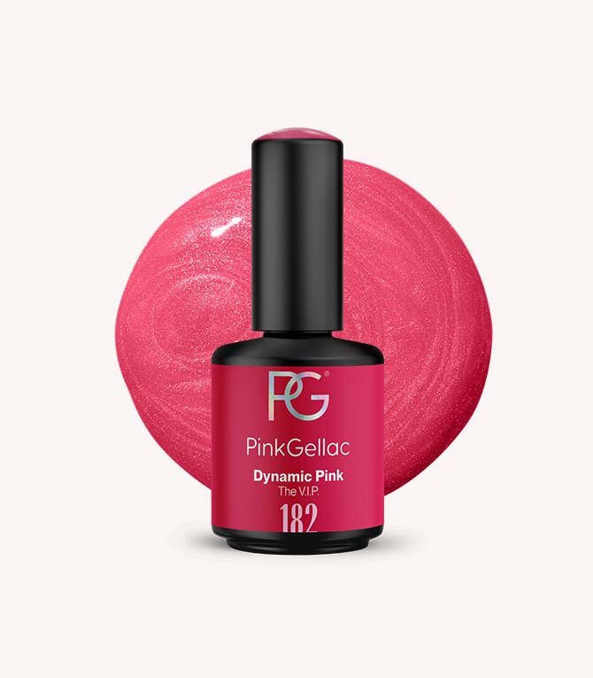 Pink Gellac 182 Dynamic Pink gel nail polish bottle.