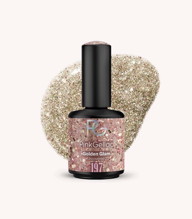 197 Golden Glam - Gold Glitter Gel Polish - Pink Gellac