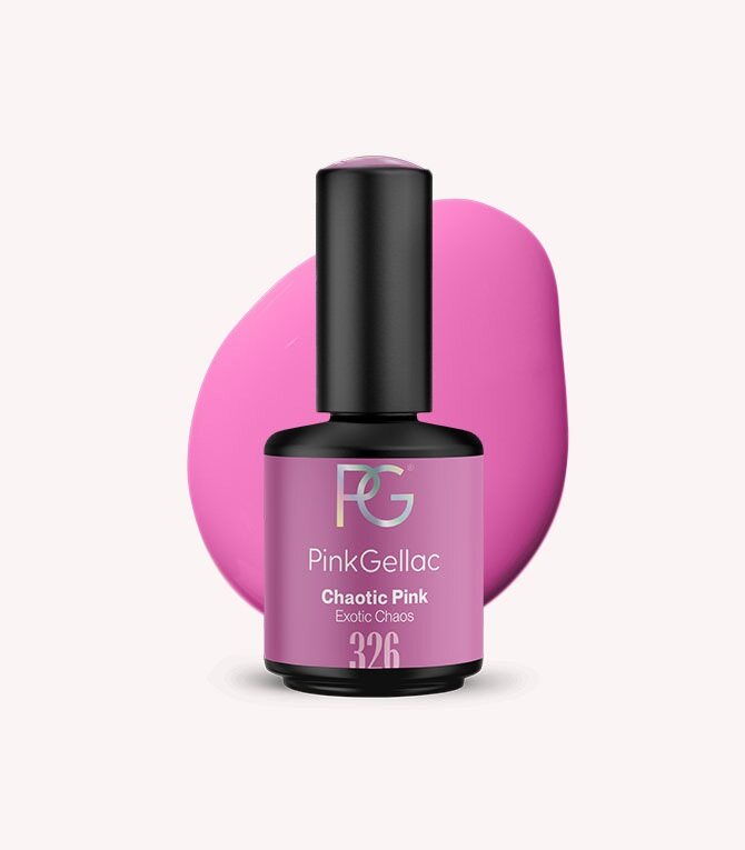 Pink Gellac 326 Chaotic Pink gel nail polish bottle.