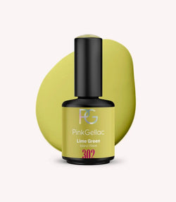 Pink Gellac 302 Lime Green gel nail polish bottle.