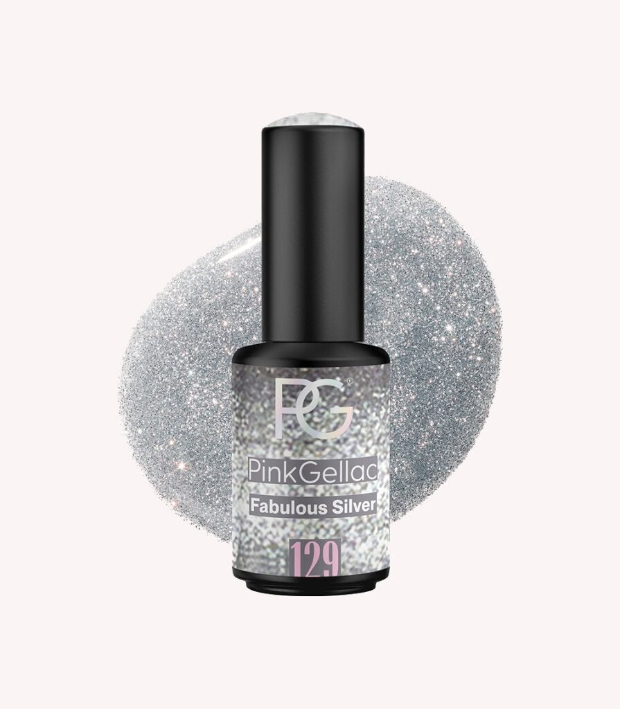 Pink Gellac 129 Fabulous Silver gel nail polish bottle.