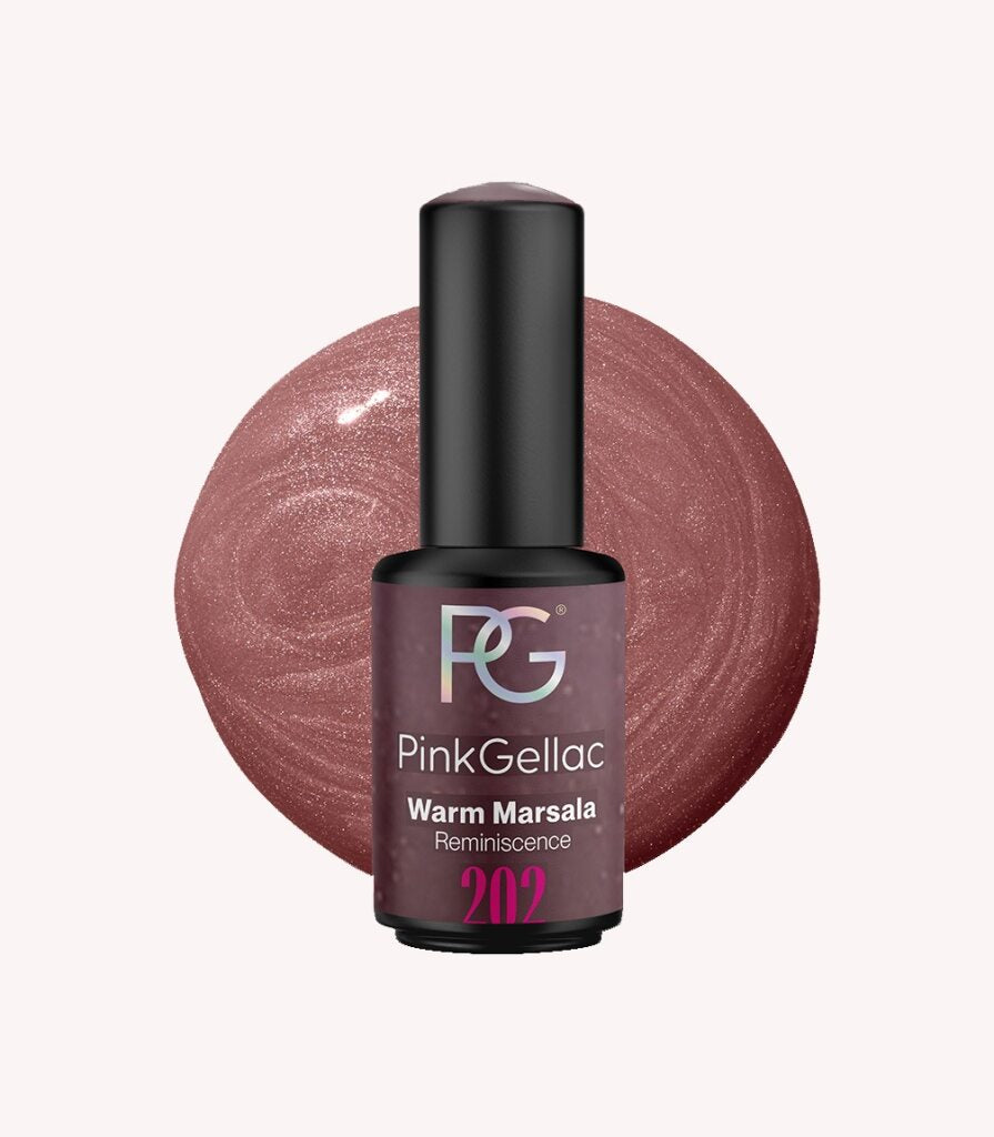 Pink Gellac 202 Warm Marsala gel nail polish bottle.