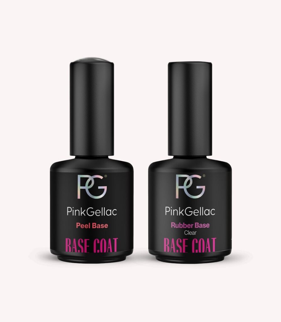 Pink Gellac Rubber Base and Peel Base set with two bottles.