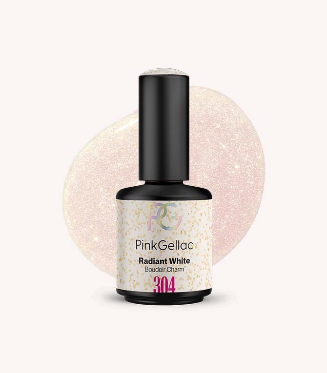 Pink Gellac 304 Radiant White gel nail polish bottle.