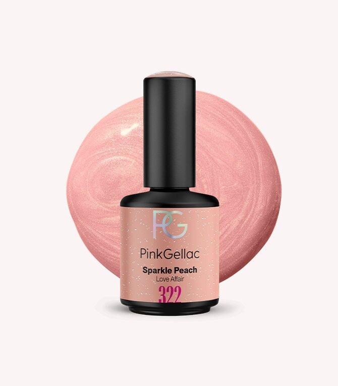 Pink Gellac 322 Sparkle Peach gel nail polish bottle.