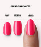 Pink Gellac 161 Ibiza Pink press-on nail length guide: short, medium and long.