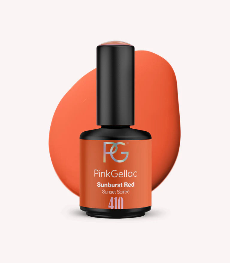 Pink Gellac 410 Sunburst Red gel nail polish bottle.