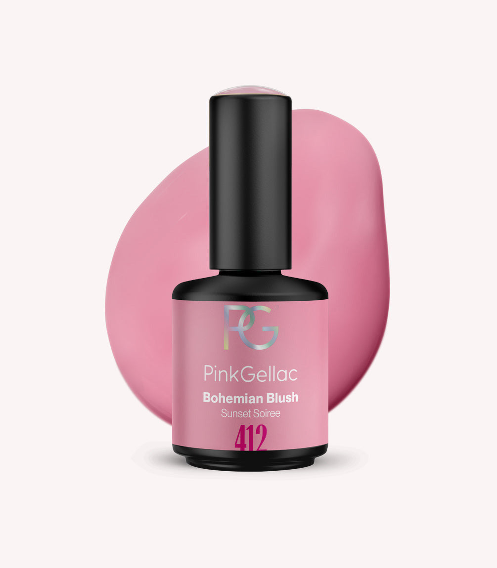 Pink Gellac 412 Bohemian Blush gel nail polish bottle.