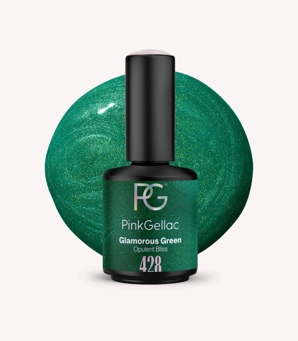 428 Glamorous Green - Metallic Green Gel Polish - Pink Gellac