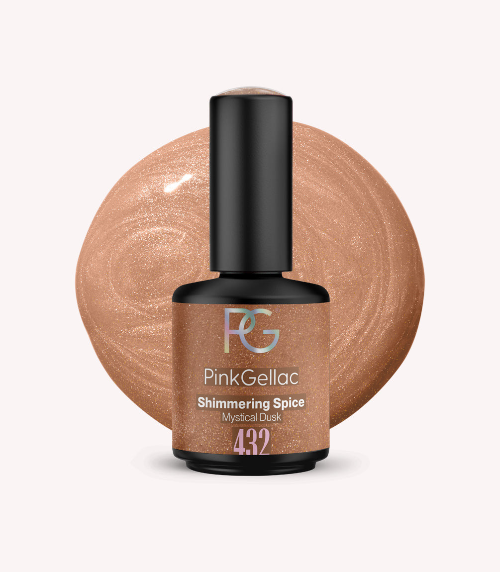 Pink Gellac 432 Shimmering Spice gel nail polish bottle.