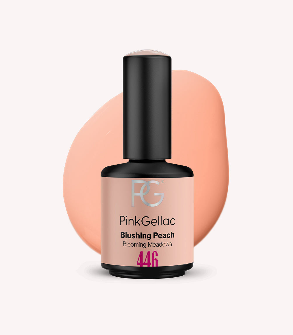 Pink Gellac 446 Blushing Peach gel nail polish bottle.