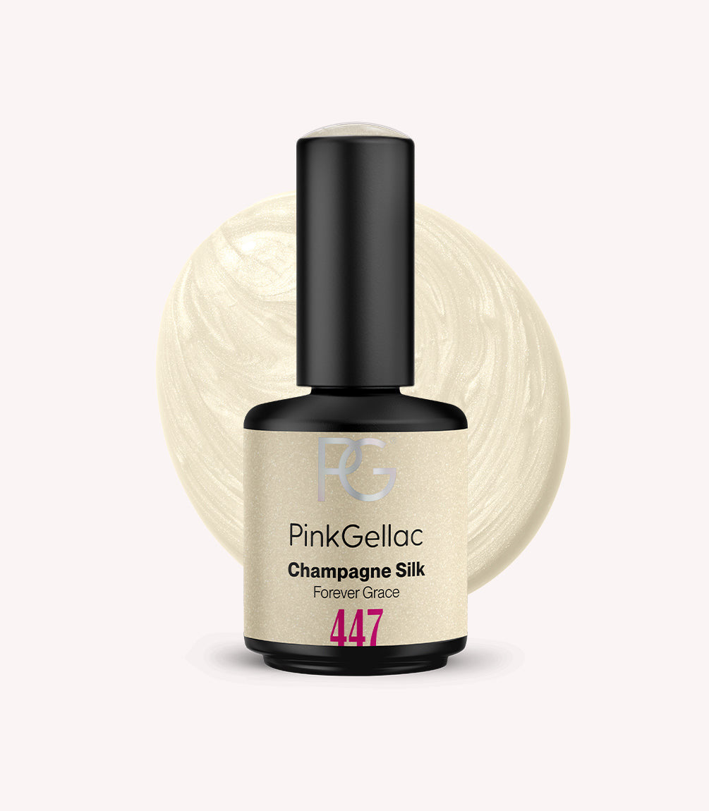 Pink Gellac 447 Champagne Silk gel nail polish bottle.
