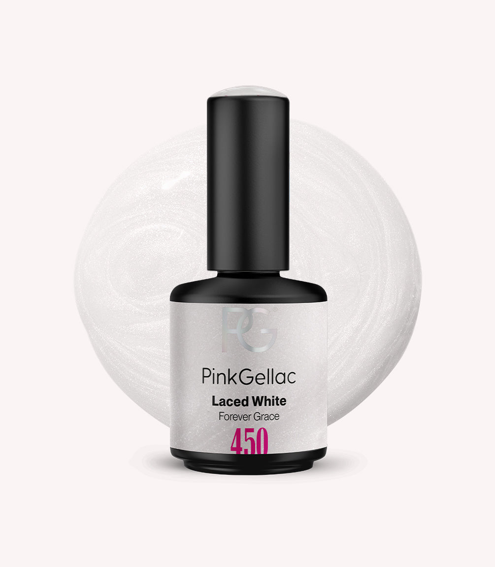Pink Gellac 450 Laced White gel nail polish bottle.