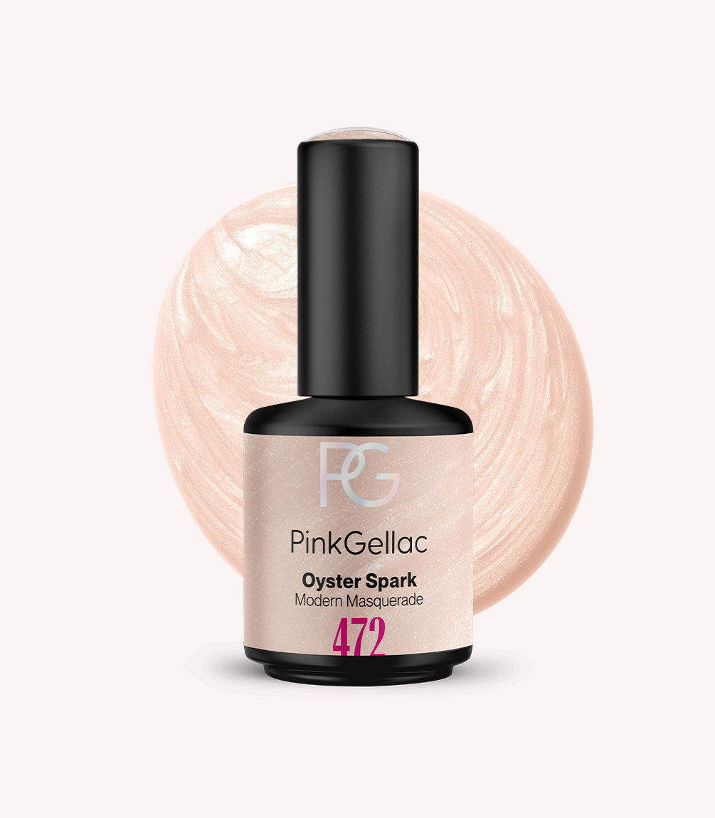 Pink Gellac 472 Oyster Spark gel nail polish bottle.