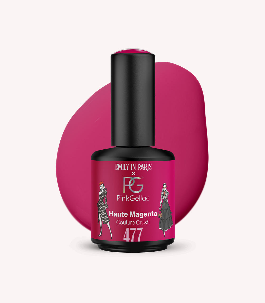 Pink Gellac 477 Haute Magenta gel nail polish bottle.