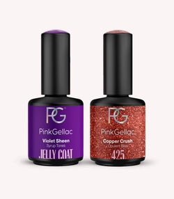 Pink Gellac Jelly Coat Set Violet Sheen with two gel polish bottles.