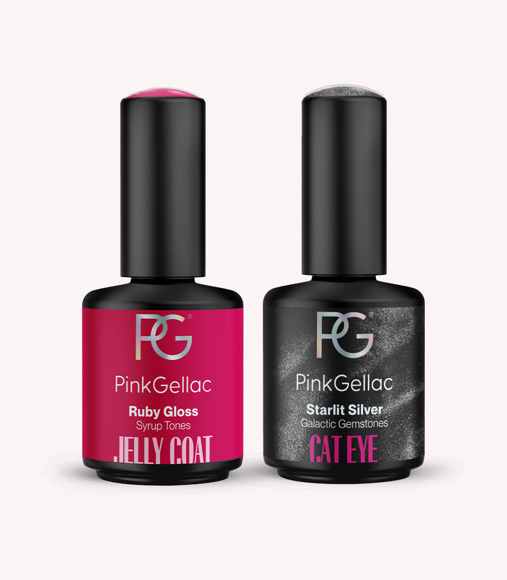 Pink Gellac Jelly Coat Set Ruby Gloss with two gel polish bottles.