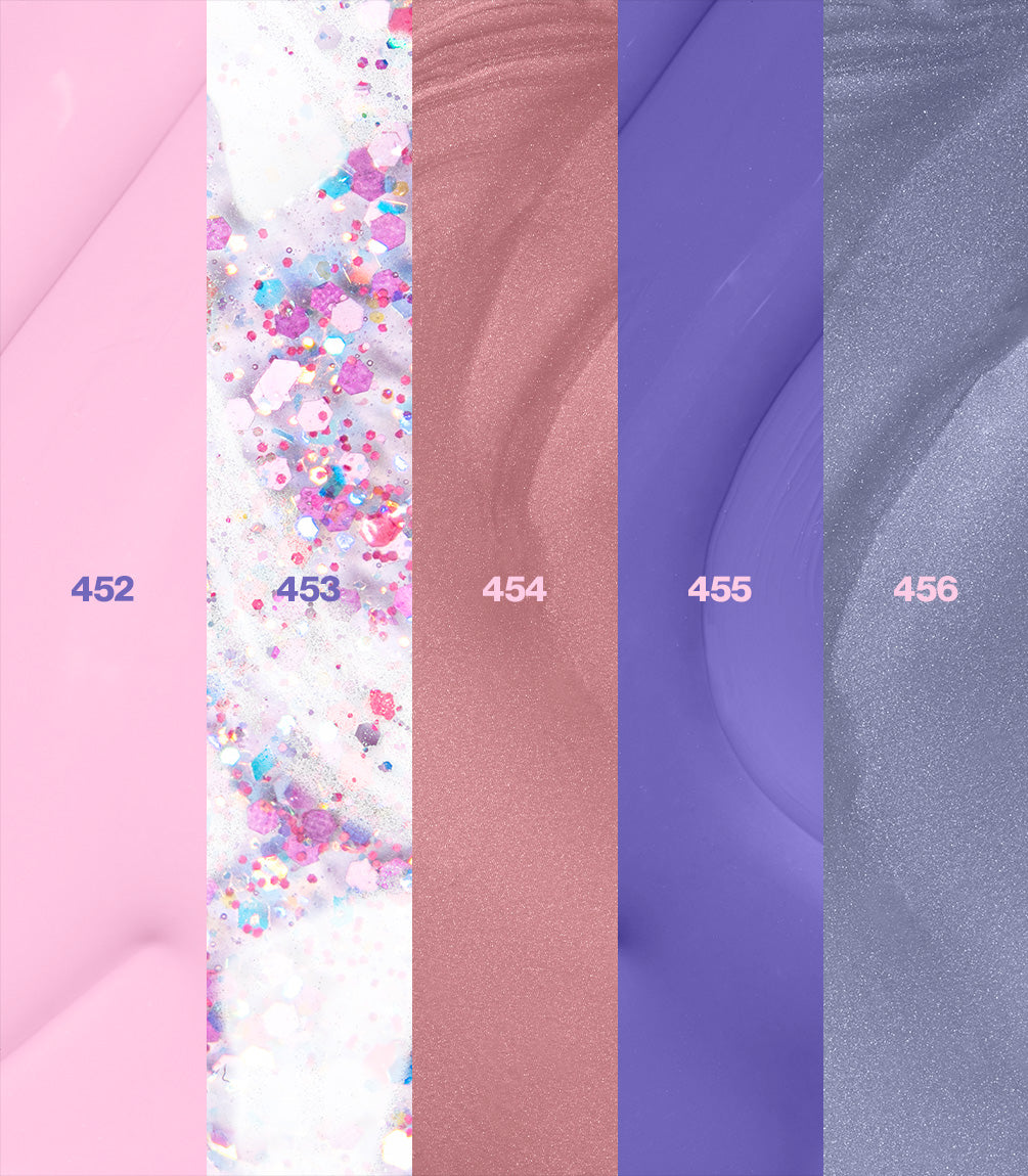 Swatches of the shades in the Pink Gellac Blissful Bouquet collection set.