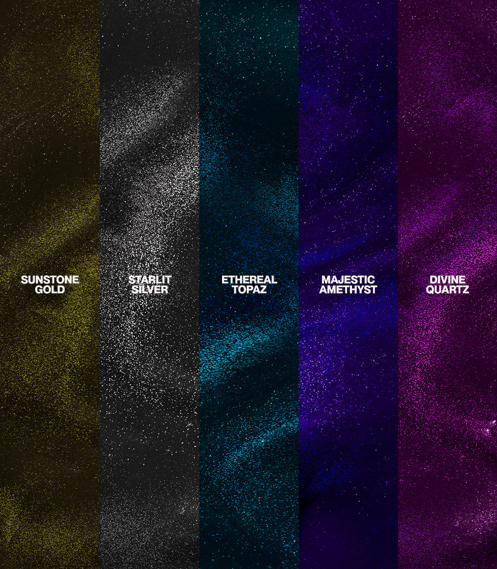 Swatches of the shades in the Pink Gellac Galactic Gemstones collection set.