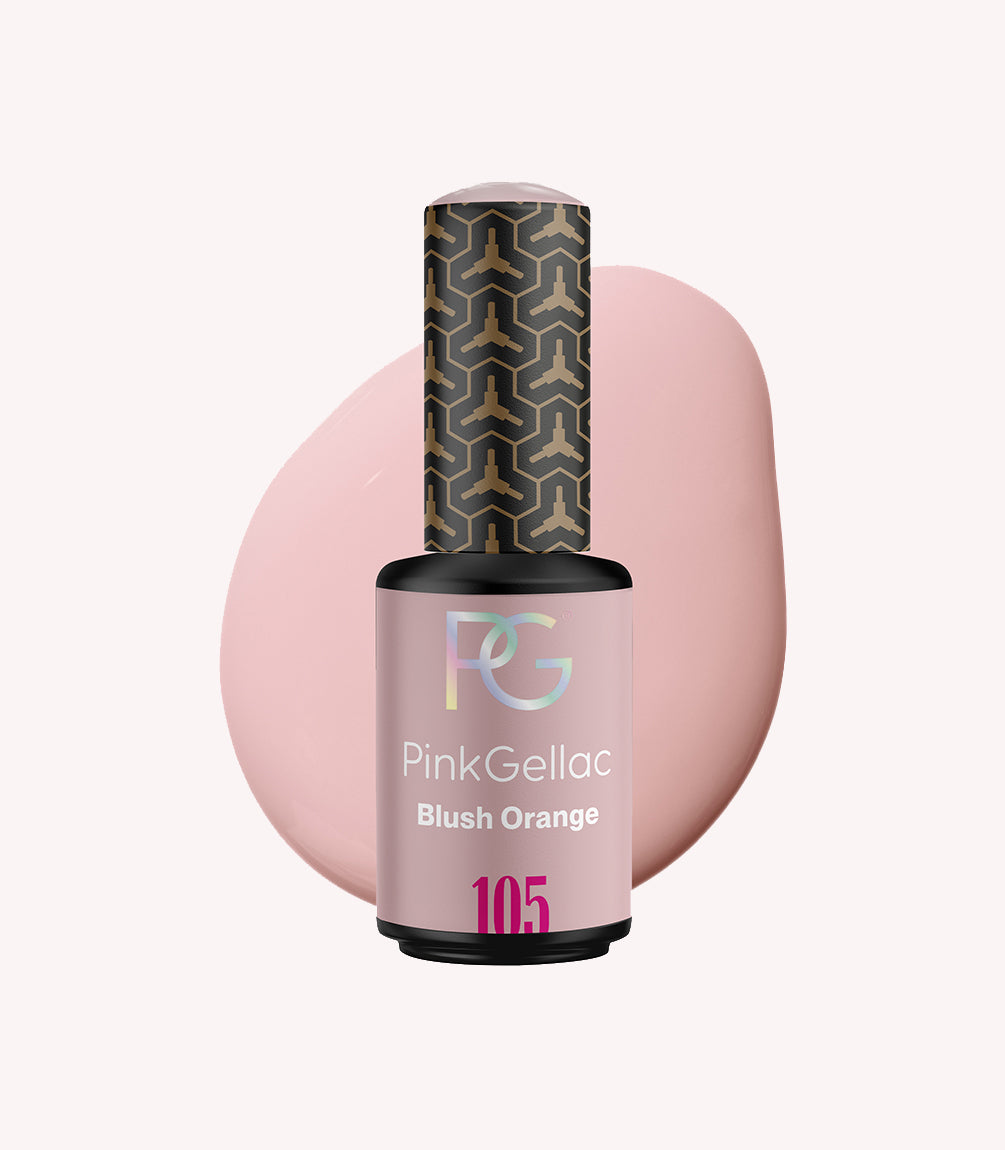 Pink Gellac 105 Blush Orange gel nail polish bottle.
