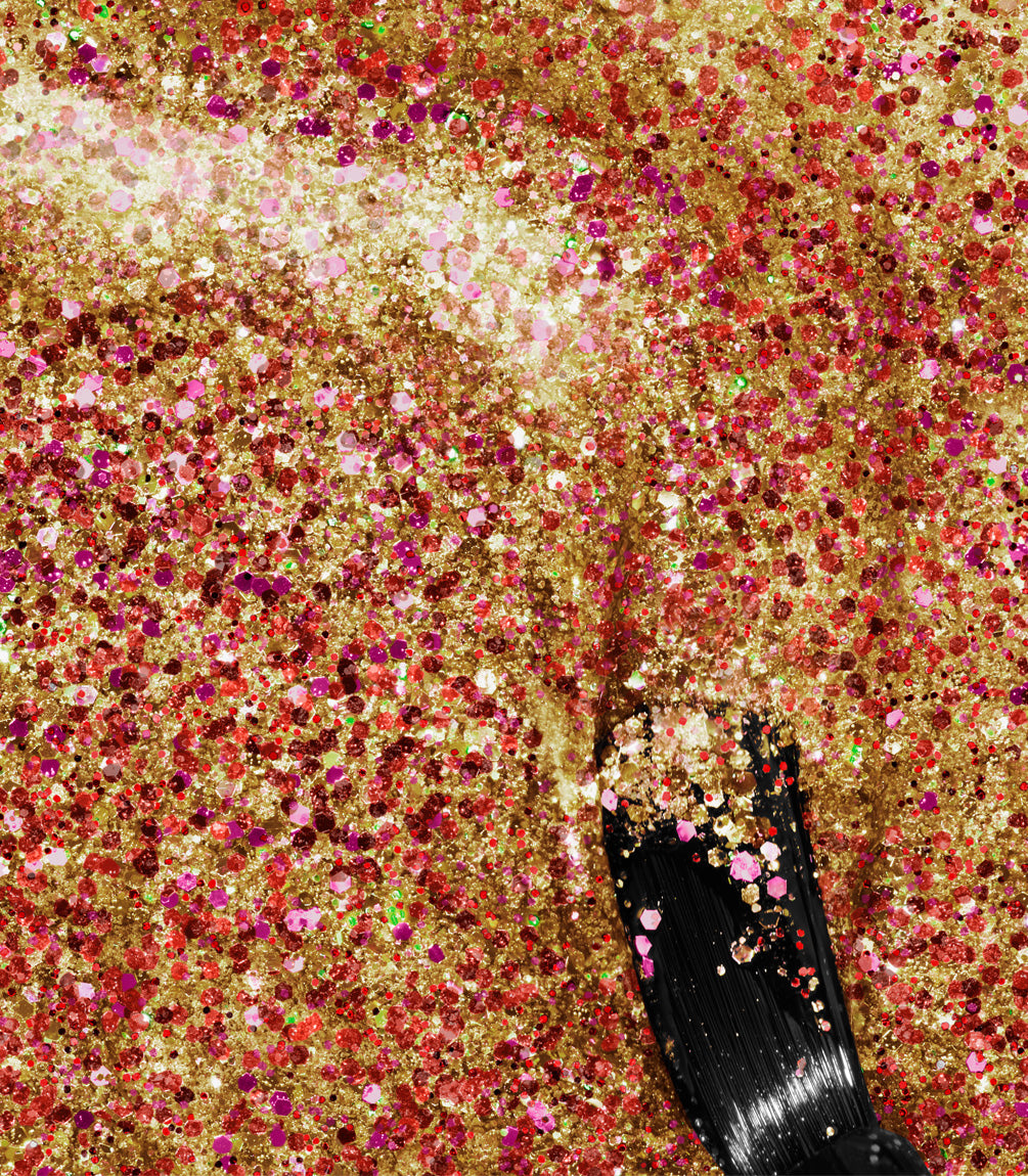 Close-up of Pink Gellac 335 Magical Gold gel polish texture.
