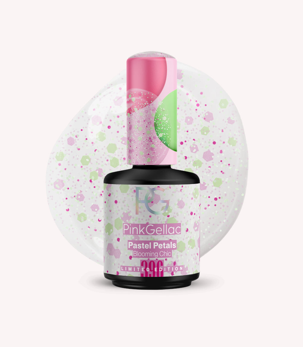 Pink Gellac 396 Pastel Petals gel nail polish bottle.