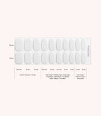 Pink Gellac 001 Whispering White gel nail stickers size guide with measurements per nail.