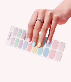 Hand wearing Pink Gellac 002 Pastel Party gel nail stickers.