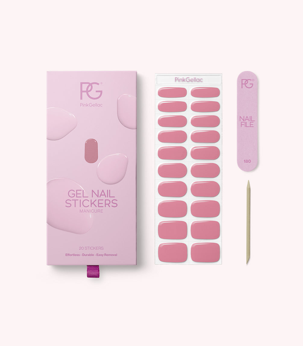 Pink Gellac 004 Muted Rose gel nail stickers with sheet, nail file and cuticle stick.