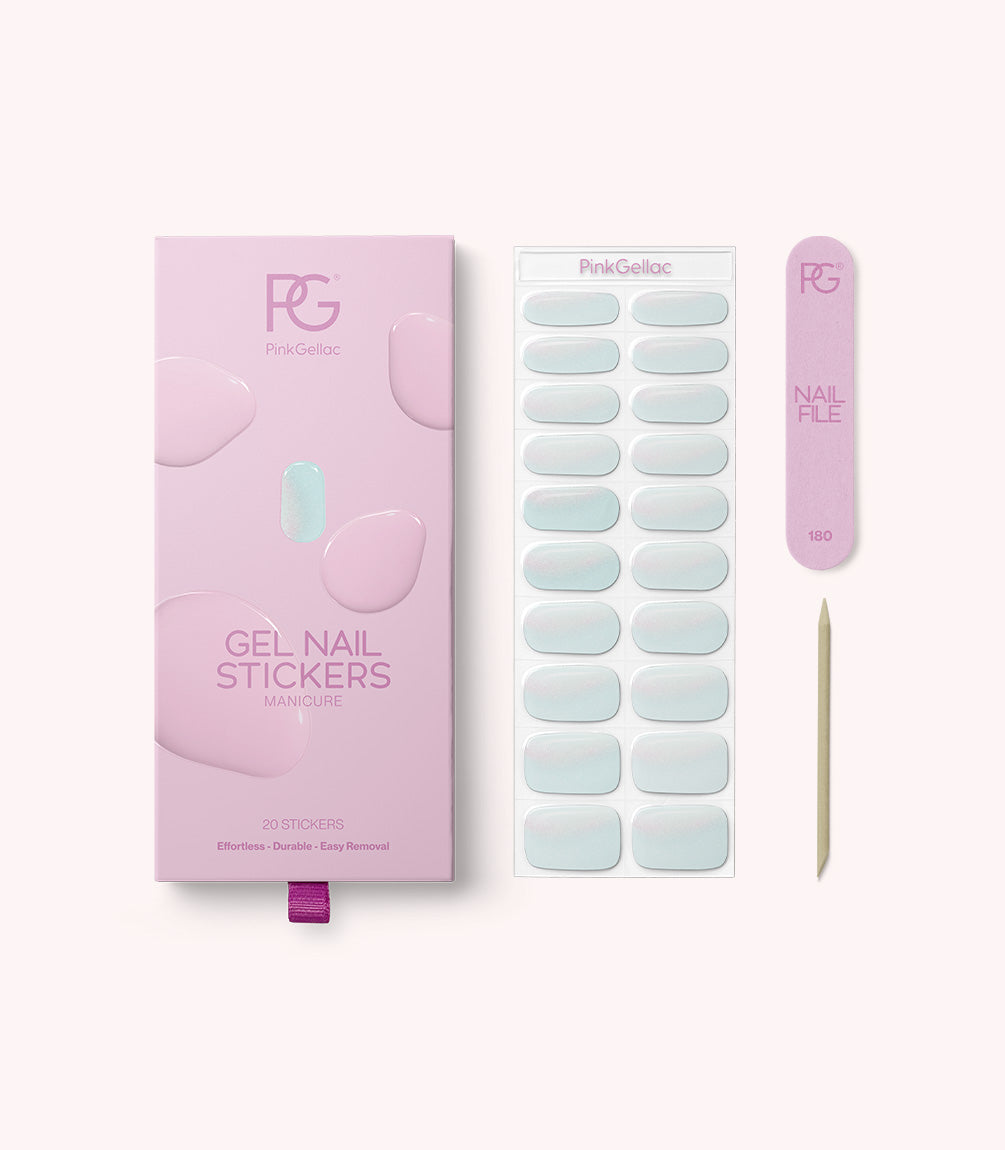 Pink Gellac 012 Minty Chrome gel nail stickers with sheet, nail file and cuticle stick.