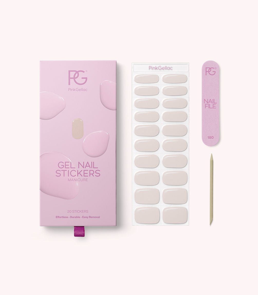Pink Gellac 015 Romantic Chrome gel nail stickers with sheet, nail file and cuticle stick.