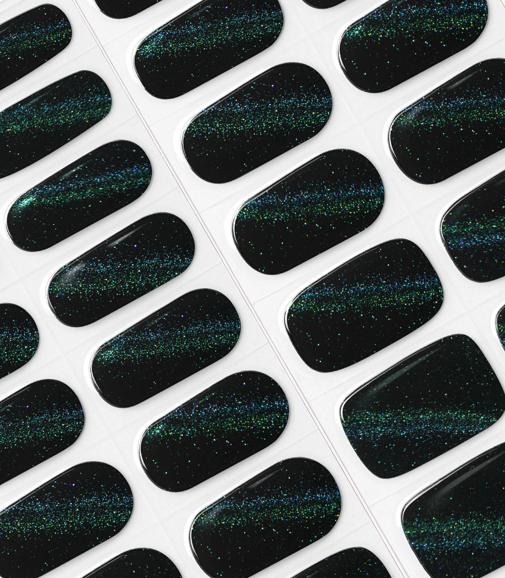 Close-up of the Pink Gellac 019 Cat Eye Black Onyx gel nail sticker sheet.