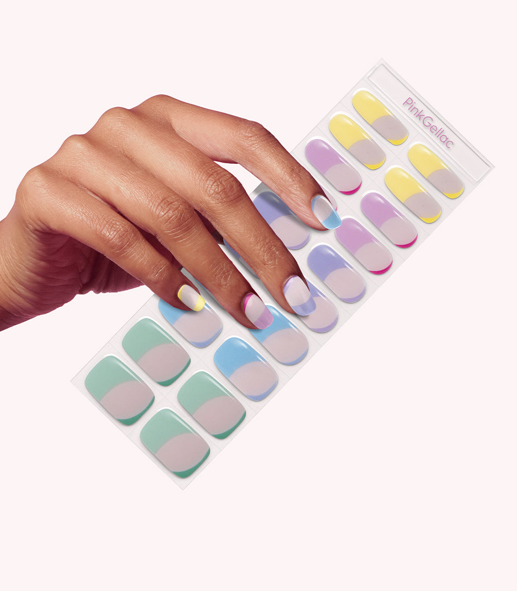 Hand wearing Pink Gellac 022 Pastel Dream gel nail stickers.