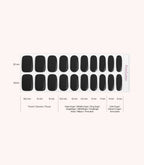 Pink Gellac 024 Jet Black gel nail stickers size guide with measurements per nail.