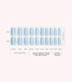 Pink Gellac 026 Cat Eye Misty Blue gel nail stickers size guide with measurements per nail.