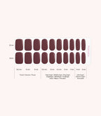 Pink Gellac 032 Cherrywood Red gel nail stickers size guide with measurements per nail.