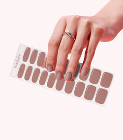 Hand wearing Pink Gellac 033 Earthy Brown gel nail stickers.