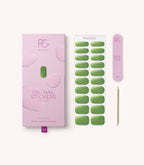 Pink Gellac 035 Sparkling Green gel nail stickers with sheet, nail file and cuticle stick.