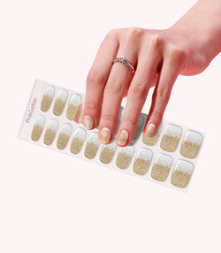 Hand wearing Pink Gellac 039 Golden Gradient gel nail stickers.