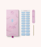 Pink Gellac 040 Powdery Blue gel nail stickers with sheet, nail file and cuticle stick.