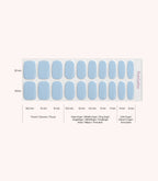 Pink Gellac 040 Powdery Blue gel nail stickers size guide with measurements per nail.