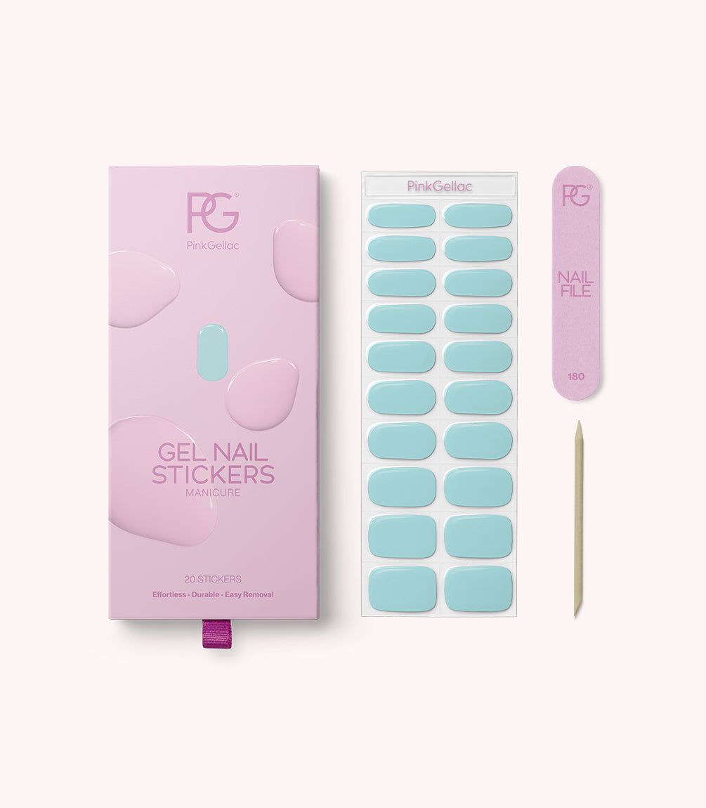 Pink Gellac 046 Aquatic Mint gel nail stickers with sheet, nail file and cuticle stick.