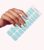 Hand wearing Pink Gellac 046 Aquatic Mint gel nail stickers.