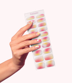 Hand wearing Pink Gellac 047 Soft Sunset gel nail stickers.