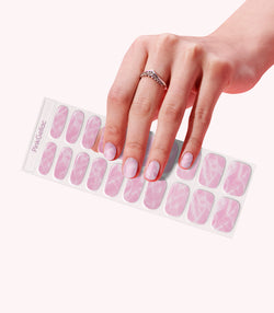Hand wearing Pink Gellac 048 Marbled Pink gel nail stickers.