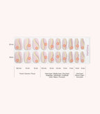 Pink Gellac 049 Blooming Meadows gel nail stickers size guide with measurements per nail.