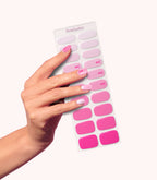Hand wearing Pink Gellac 052 Blushed Ribbon gel nail stickers.