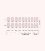 Pink Gellac 053 Chromatic Love gel nail stickers size guide with measurements per nail.